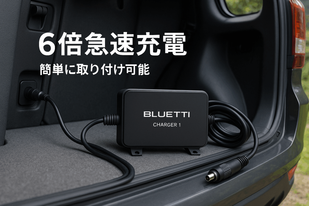 BLUETTI Charger 1 走行充電器 6倍急速充電 BLUETTI全ポータブル電源 他社95%のポータブル電源 適用 最大560W 簡単に取り付け 過熱保護 内蔵ファン 互換性高い 電圧電流自動調整 SUV、キャンピングカーなど対応 オプション品 DC入力ケーブル付き