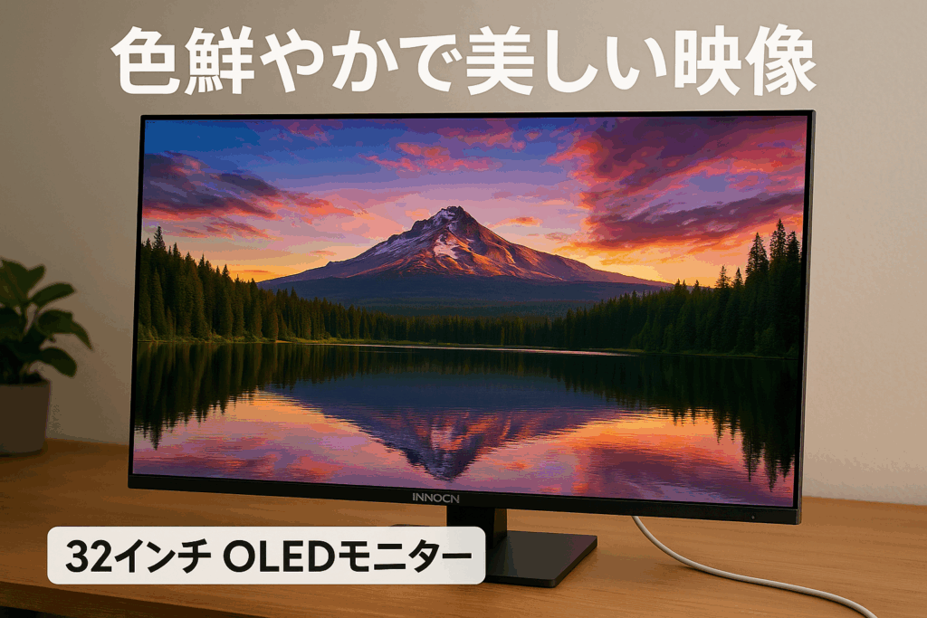 32インチ モニター INNOCN 32Q1U 4K 有機EL UHD ゲーミング 3840x2160 解像度 HDR10 60Hz 0.1ms Type-C 90W 機能対応10Bits スピーカー内蔵 5W oled パネル VESA規格対応 端子TYPE-Cだけ対応