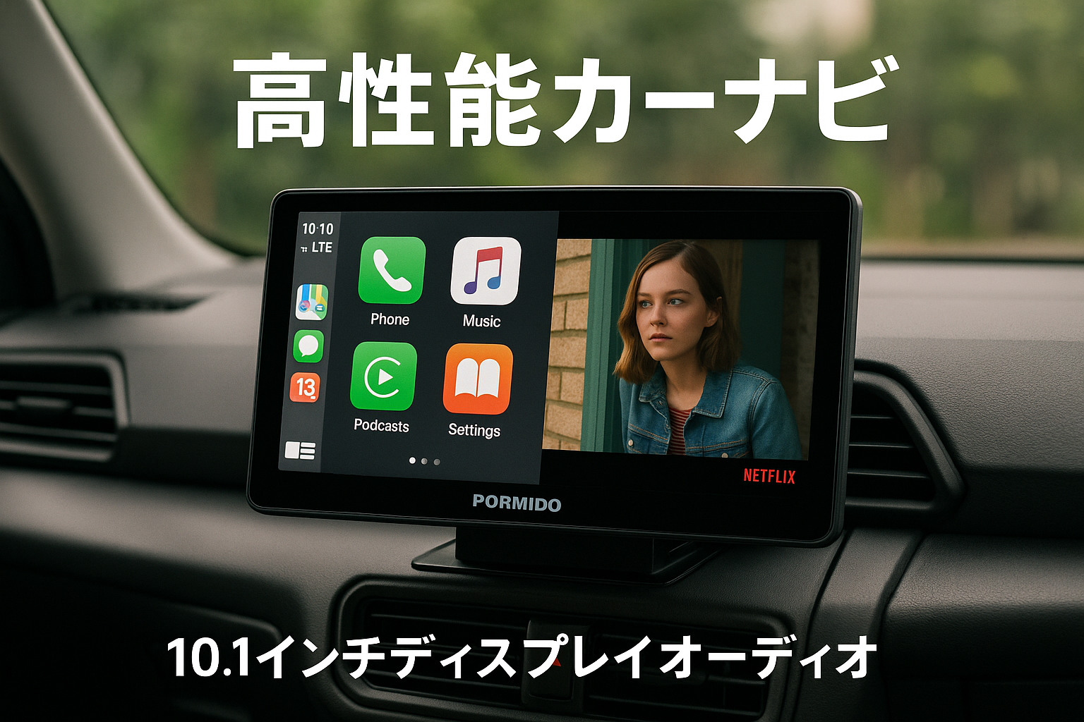 PORMIDO 10.1インチディスプレイオーディオ 1DINカーナビ 8コア 4GB RAM+64GB ROM大容量 無線CarPlay&Android Autoとミラーリング 4GLTE/WiFi対応でYouTube,Netflix等使用可能 2画面表示可能 GPS/Beidou内蔵 Bulethooth5.0 バック連動/映像出入力対応 【技適取得済み品】【PRA101】