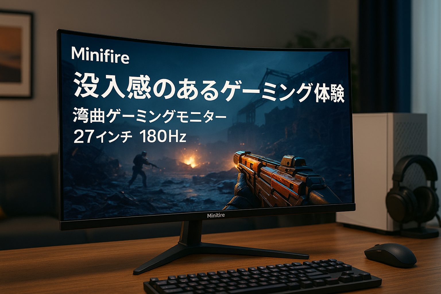 Minifire モニター27インチ 湾曲ゲーミングモニター 180Hzリフレッシュ 1500R曲面 スピーカー内蔵 AMD FreeSync HDR対応 300cd/㎡輝度 178° 3000:1コントラスト比 VESA対応 DP/HDMI (HDMIケーブル付き-MFG27C1）
