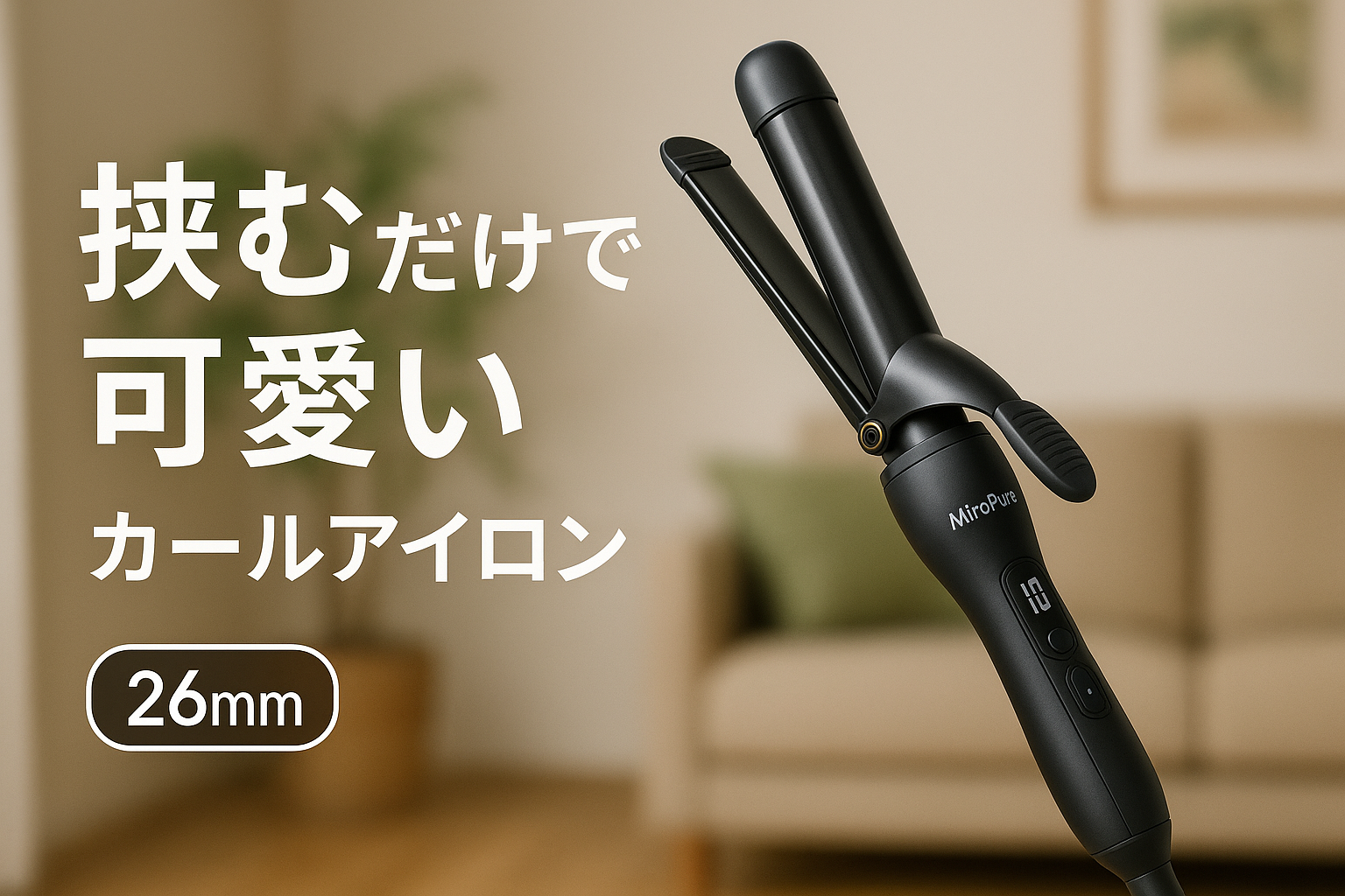 MiroPure ヘアアイロン カール ウェーブアイロン 26㎜ 挟むだけで可愛い カールアイロン 実現 160℃～220℃ 千万級マイナスイオン吹出 やけど防止 初心者向けカールアイロン プレゼントも最適 海外対応 PSE認証済 日本語取扱説明書付き ブラック