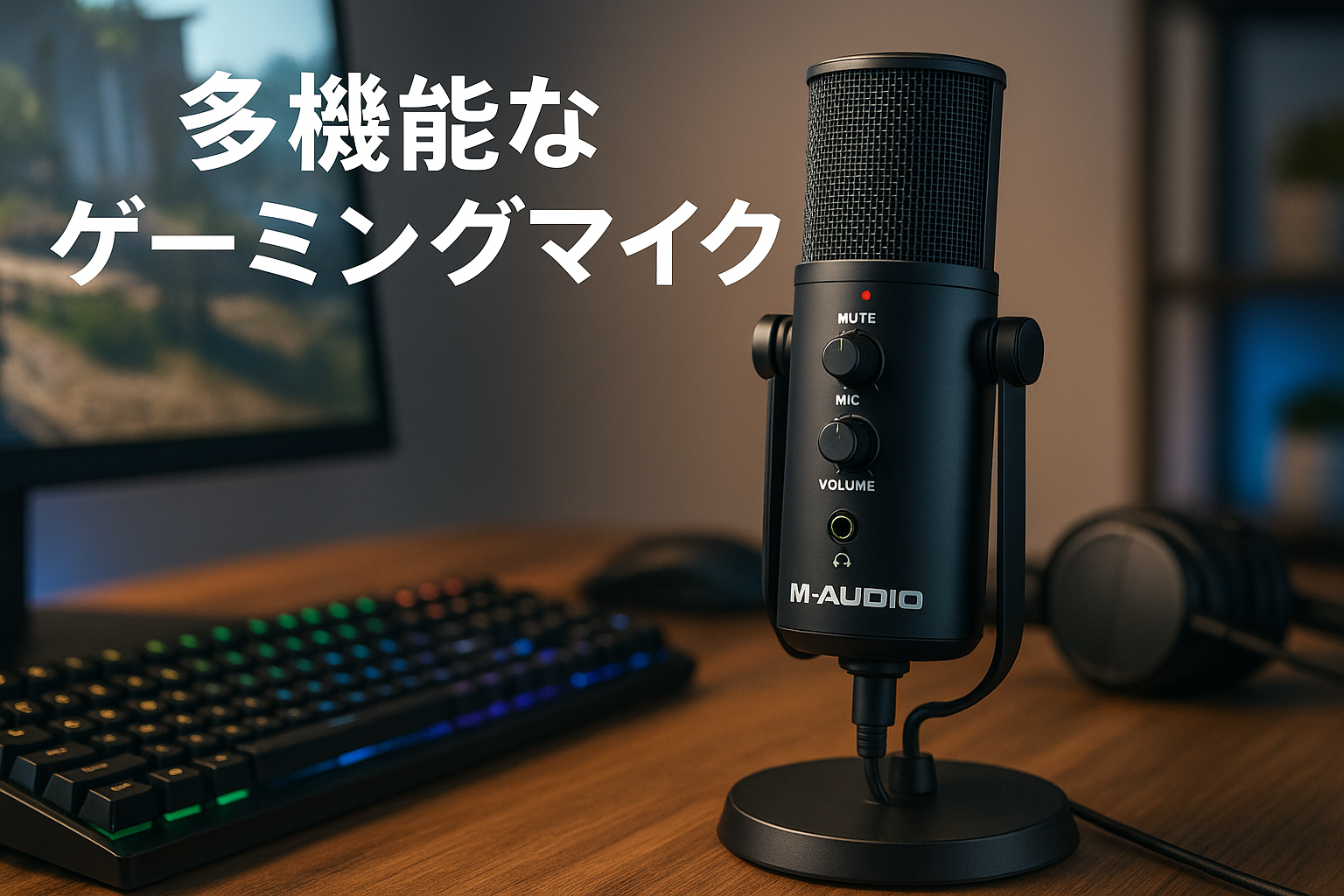 M-Audio USB コンデンサーマイク 4種類の指向性 ゲーミングマイク 内蔵ヘッドフォンアンプ ミュート機能 音量調節 内蔵オーディオインターフェース ヘッドフォン出力搭載 録音 テレワーク ポッドキャスト 配信用マイク UBER Mic