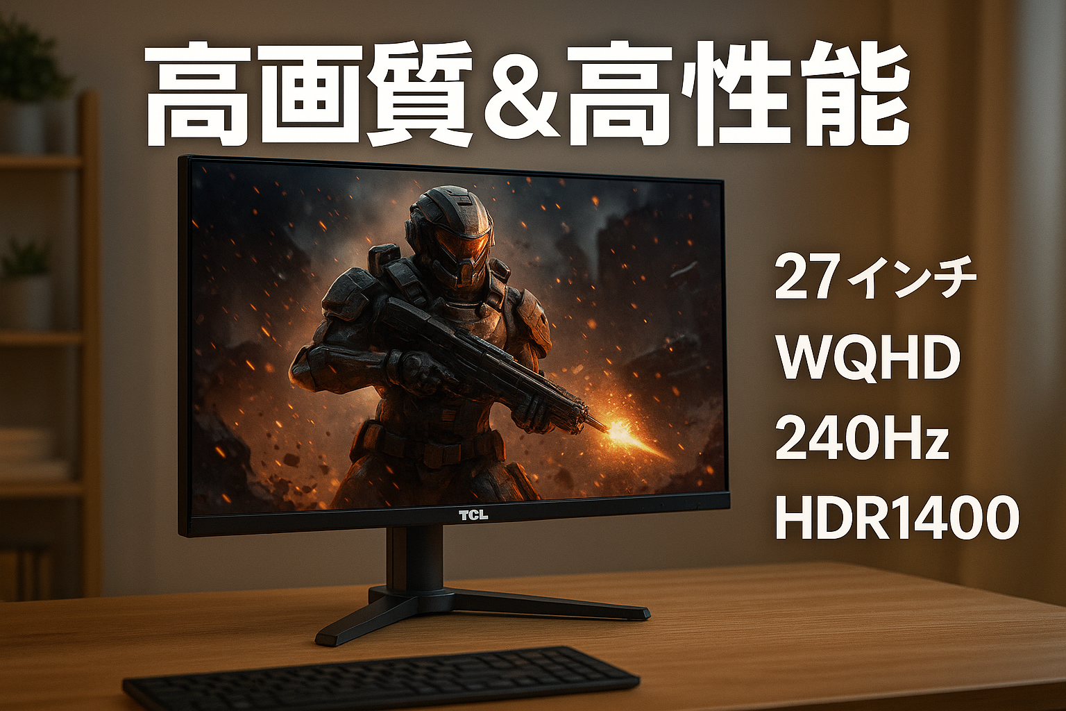 TCL 量子ドットMini LED モニター 27インチ 27R73Q WQHD 240Hz HVAパネル 1ms 非光沢 HDR1400 HDMI2.1 DP 縦横回転 高さ調節 FreeSync ブルーライト軽減 ゲーミングモニター