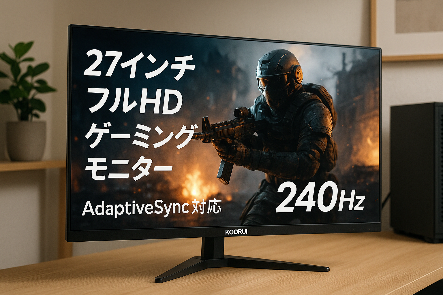 KOORUI ゲーミングモニター 27インチフルHD 240Hz 液晶ディスプレイAdaptiveSync対応/HDMI×2/DisplayPort/VESA対応/傾き調整 GN02