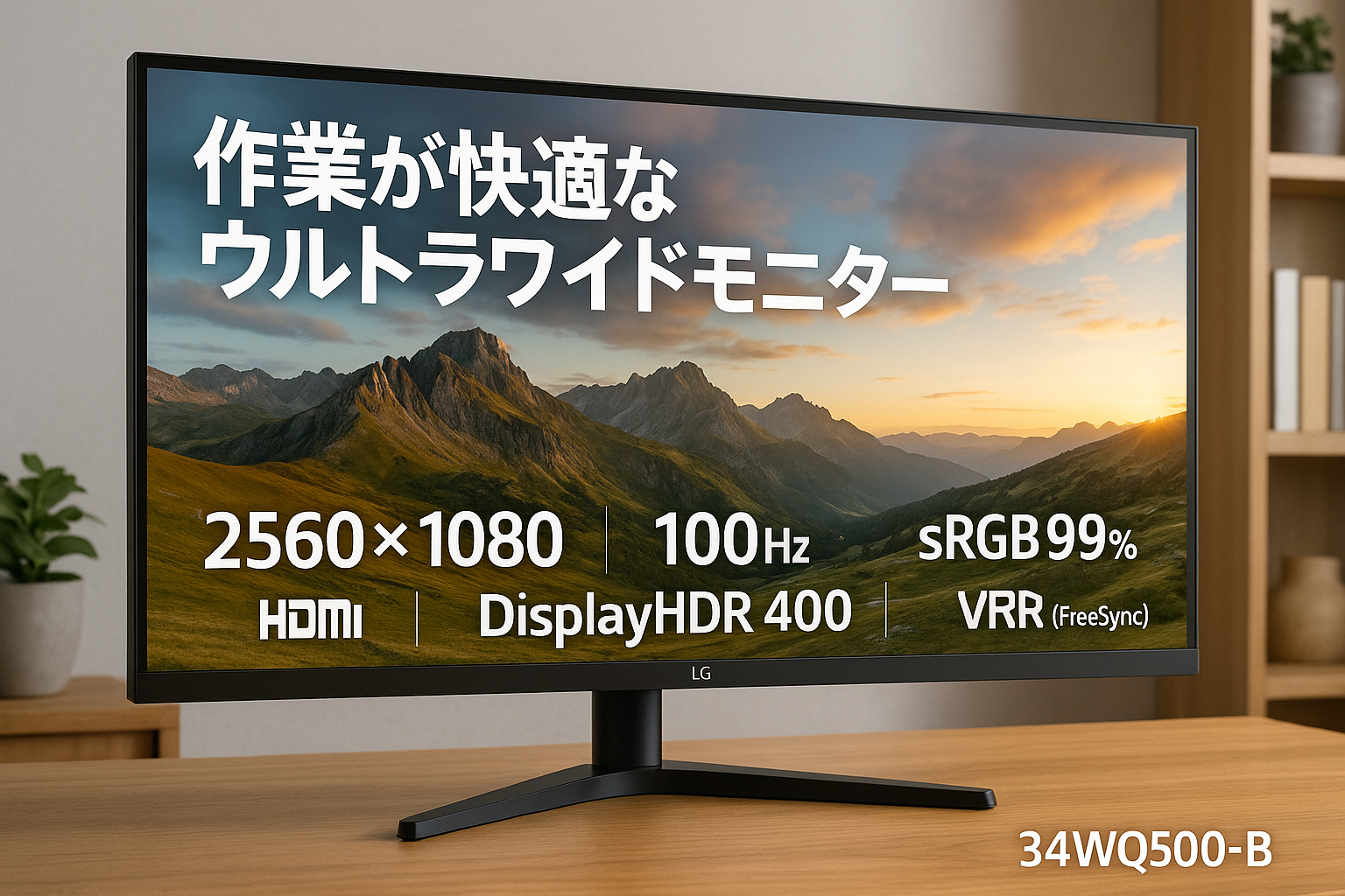 LG ウルトラワイドモニター 平面 UltraWide Monitor 34WQ500-B 34インチ/2560×1080/100Hz/IPS/sRGB 99%/DisplayHDR 400/アンチグレア/HDMI/DisplayPort/VRR(FreeSync)/3年安心・無輝点保証/34WP550B 34WP500B 後継機