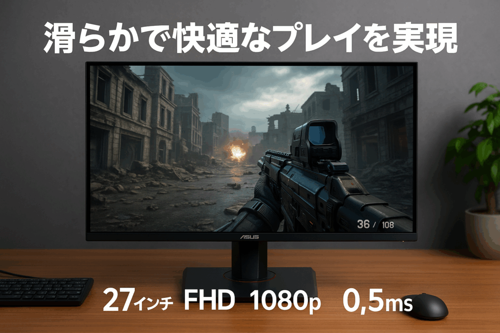 ASUSゲーミングモニター 27インチ FHD 1080p VG278QR-J 0.5ms 165Hz スリムベゼル G-SYNC Compatible FreeSync HDMI DP DVI 高さ調整 縦横回転 3年保証