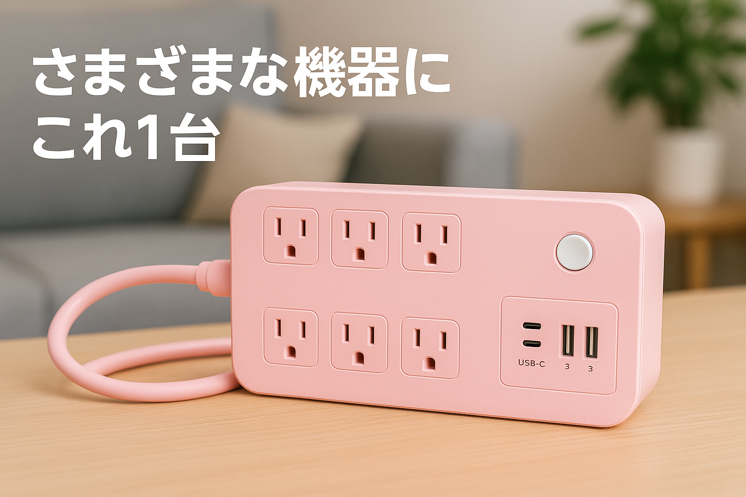 Mscien 電源タップ usb付き 8個AC口 1個usb-c 3個usb-a 延長コード 3m 雷ガード usb コンセント タップ oaタップ スイッチ付き 壁掛け たこあしコンセント テーブルタップ マルチタップ スイングプラグ おしゃれ ピンク 可愛い