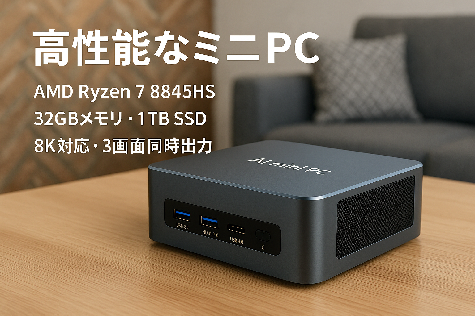 ミニPC AMD Ryzen 7 8845HS 2024新版 AI mini pc 最大5.1GHz 8C16T ゲーミングpc DDR5 32GB + 1TB 小型pc 静音 最大8K 3画面同時出力 USB3.2×2/HDMI2.0/USB 4.0 Type-C Windows 11 高速WiFi 6 BT5.2