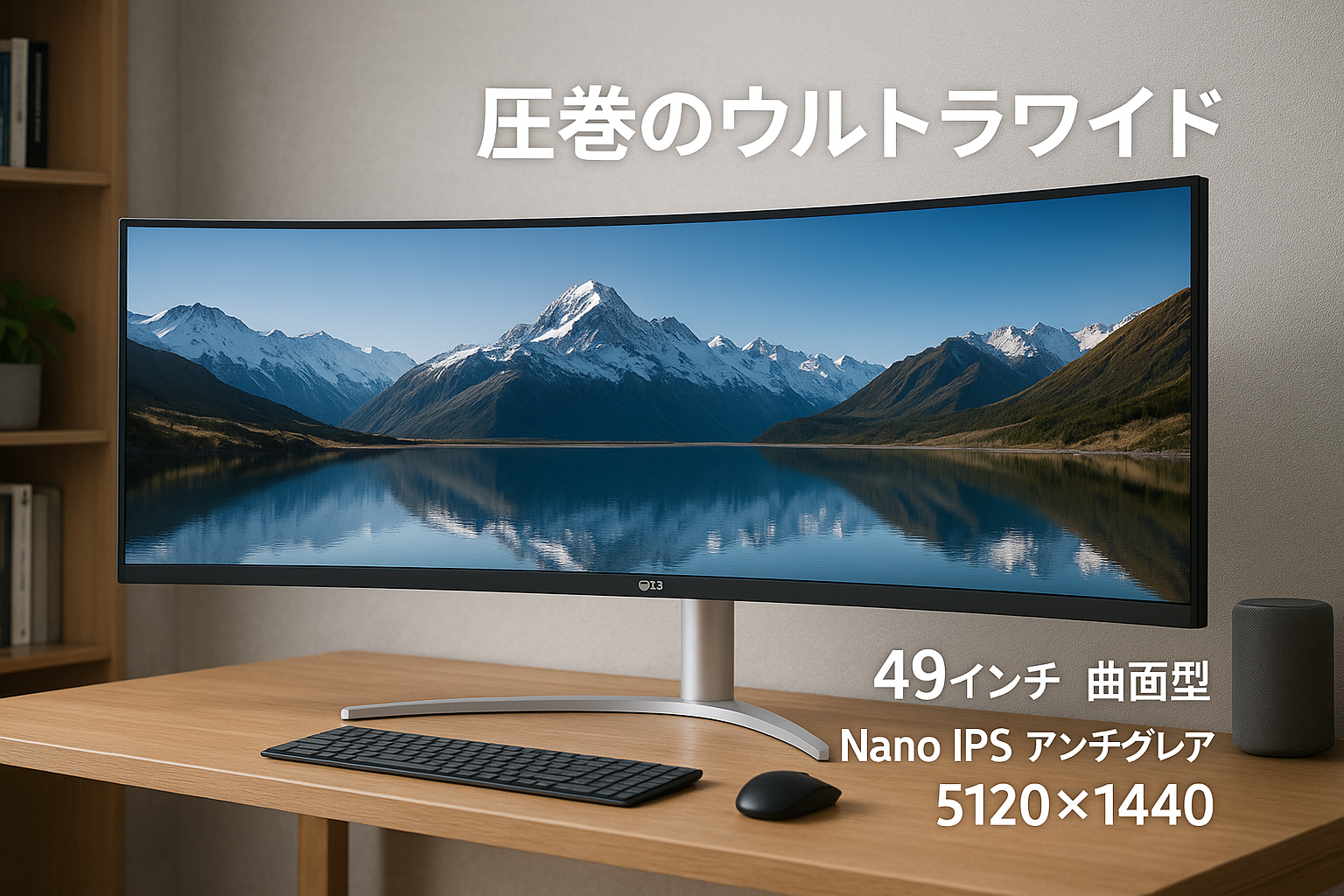 LG モニター ディスプレイ 49WQ95C-W 49インチ/曲面型ウルトラワイド(5120×1440)/Nano IPS アンチグレア/DisplayHDR 400/FreeSync Premium Pro/HDMI×2、DisplayPort×1、USB Type-C(USB Power Delivery 最大90W)/KVMスイッチ/3年安心・無輝点保証