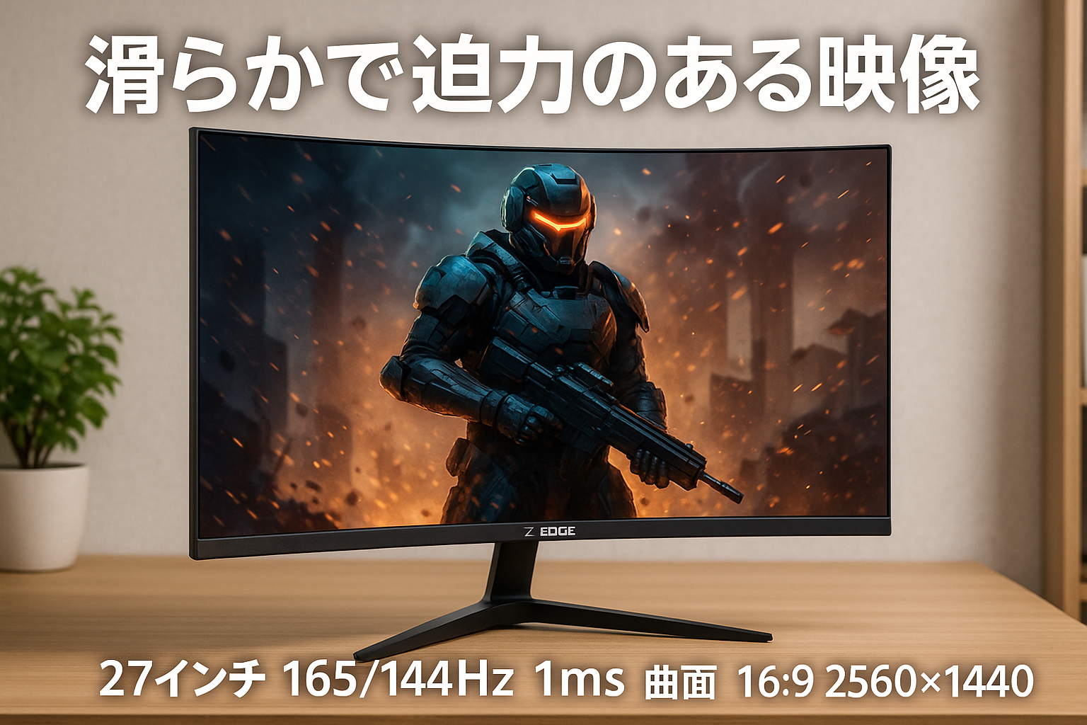 Z Z-Edge 湾曲ゲーミングモニター 27インチ 165/144Hz 1ms 曲面 16:9 2560x1440 フレームレス LED UG27Q AMD Freesync プレミアム ディスプレイ ポート HDMI 内蔵スピーカー