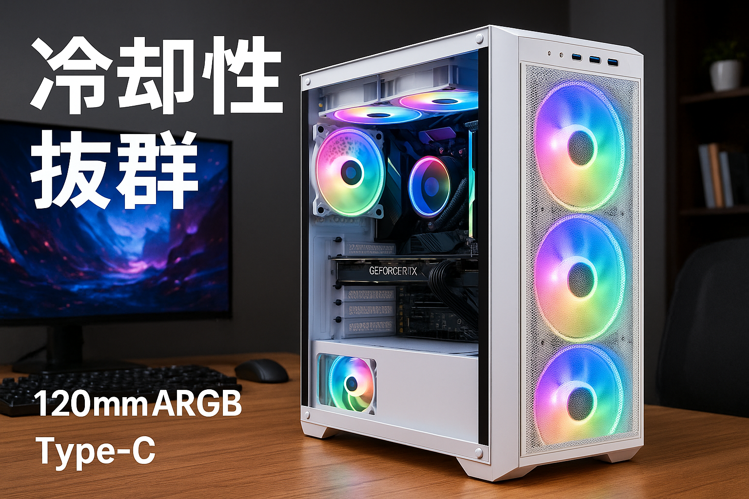 PCCOOLER CPS C3T500 ARGB タワー ATXケースタワー PCケース 120mm ARGBファン6個 RTX 40シリーズグラフィックスカード対応 透明ガラス Type-C 2 x 3.0 USB LEDエアフロータワー PCゲームケース (ホワイト)