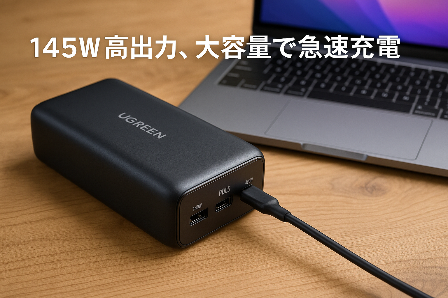 UGREEN PD3.1 モバイルバッテリー 145W高出力 25000mAh大容量 3ポート USB-C×2 USB-A×1 単ポート140W高出力・入力65W対応 パススルー機能 低電流モード搭載 240W USB-Cケーブル付 PSE技術基準適合 MacBook Windows PC iPad Pro iPhone Galaxy Android スマートフォン ノートPC その他 PB205