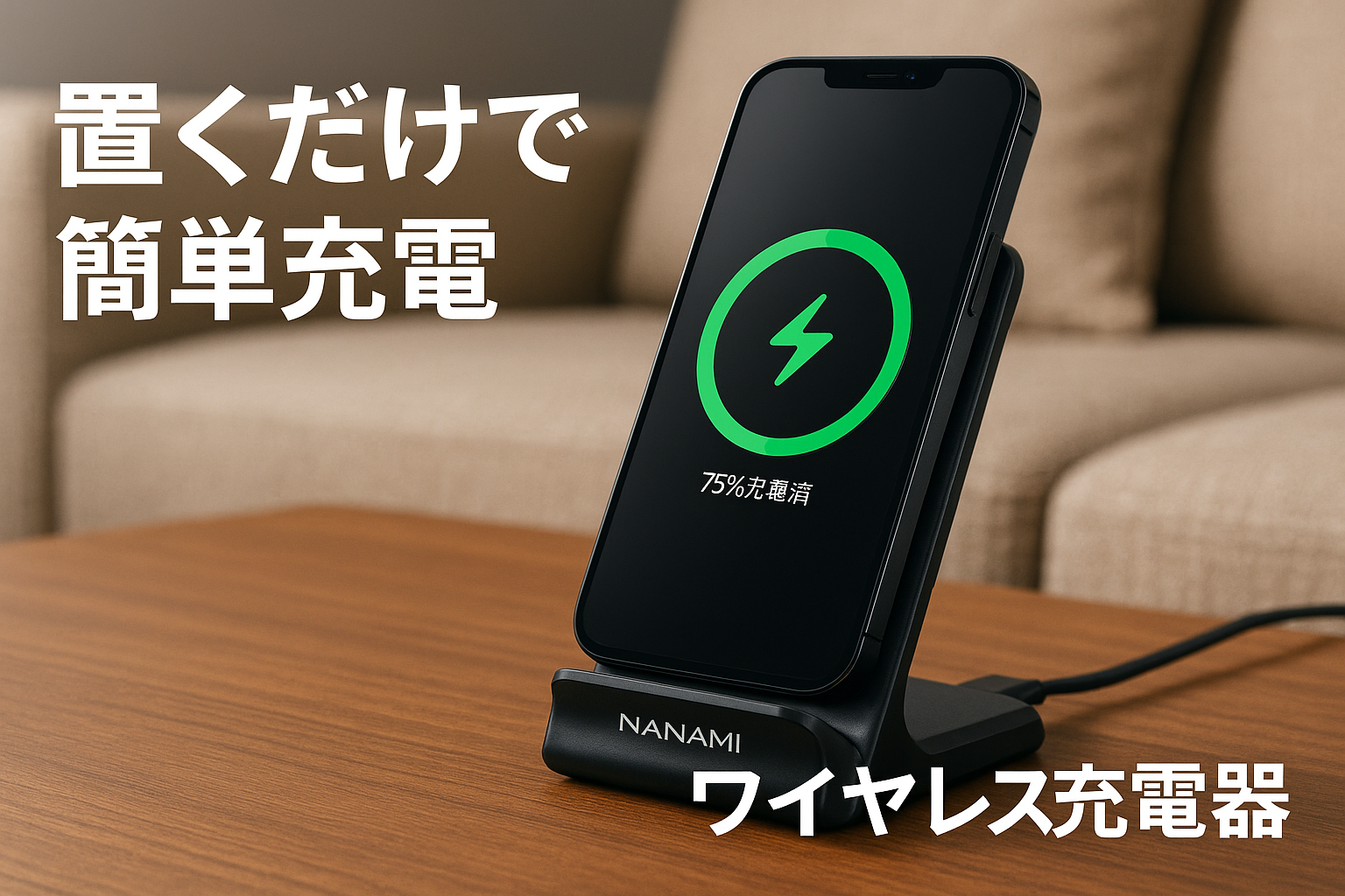 NANAMI ワイヤレス充電器 Qi認証 iPhone 16/15/14/13/12/11/SE/8シリーズ Galaxy S24/S23/S22/21(Ultra)/S20 他のqi機種対応 USB Type-C端子 Quick Charge 3.0 最大15W出力 急速 置くだけ充電 スマホスタンド ワイヤレスチャージャー 日本語取扱説明書付属 テレワーク 新生活アイテム 春のギフト ブラック
