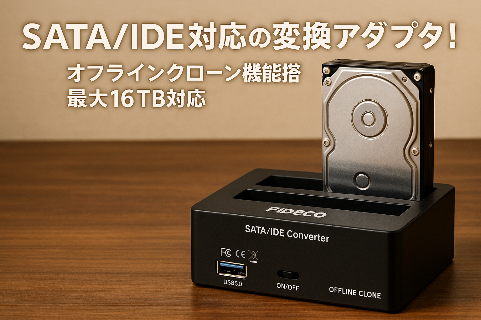 FIDECO SATA/IDE 変換アダプタ オフラインクローン HDDコンバーター USB3.0ハードドライブ さいだい16TB 2.5/3.5/5.25インチ SATAI/II/III HDD/SSD対応 日本語取扱書付き