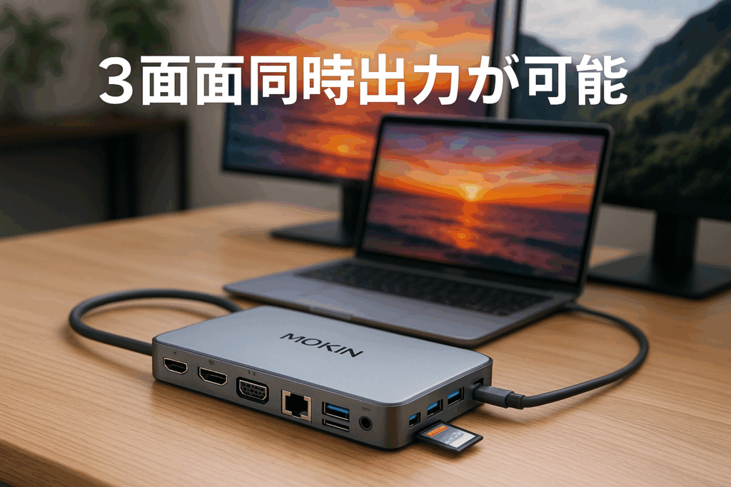 MOKiN USB-Cドッキングステーションtype cドッキングステーションhdmi 2つ【2HDMI+VGAドッキングステーション3画面出力 MST デュアル】100W PD 充電 1000Mbps RJ45 LANポート 6*USB C/A ポート 1*オーディオ 1*SD/TFカードリーダー付き MacBook Pro/Air Dell/HP/Lenovo/LinuxノートPC向け
