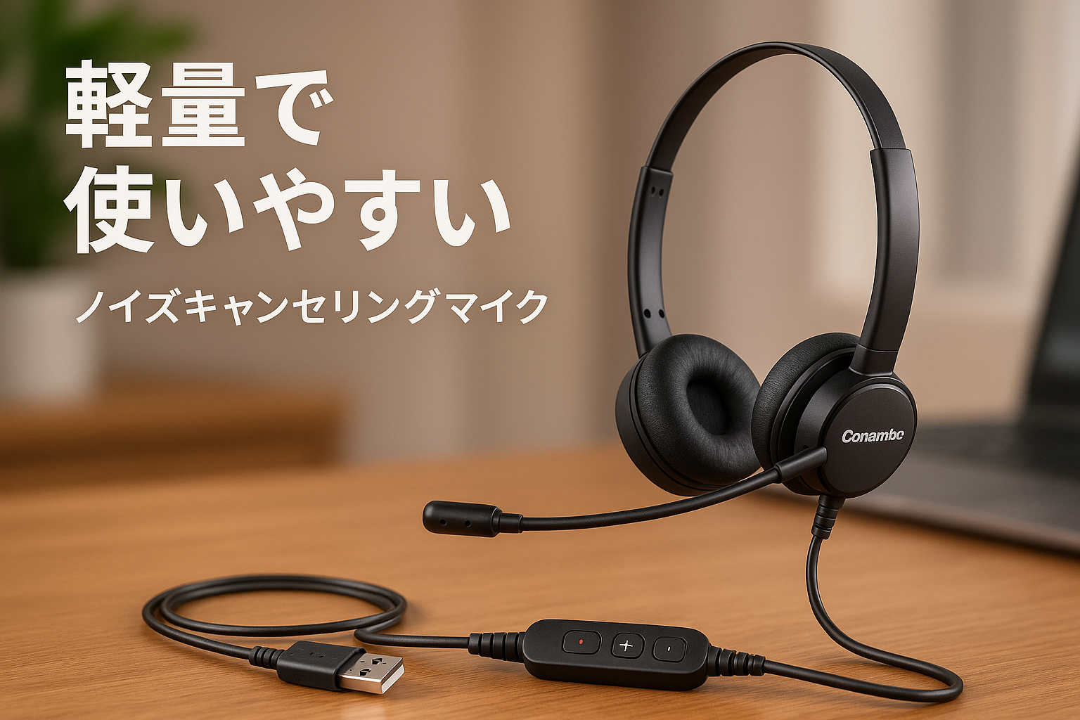 Conambo ヘッドセット USB-A 3.5mm USB700 ヘッドセット有線 PC/携帯電話用 軽量使いやすく ノイズキャンセリングマイク付き ミュート機能搭載 コンピュータラップトップヘッドセット オンラインコース通話 ホームオフィス Skype Web会議などに適用