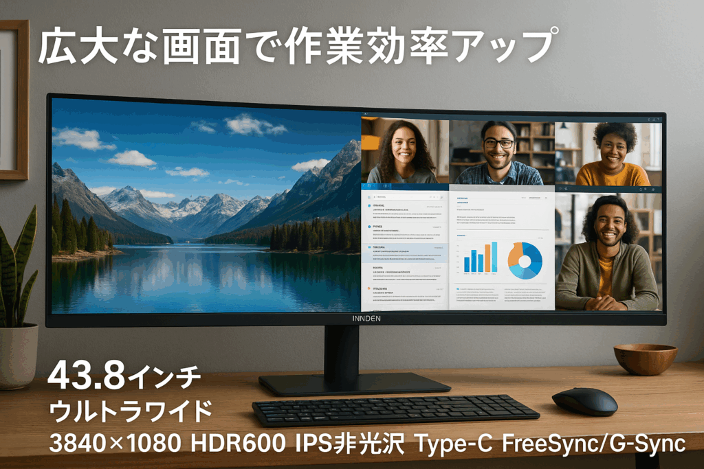INNOCN 43.8インチ ウルトラワイド pc モニター 3840*1080 HDR600 IPS非光沢 Type-C FreeSync/G-Sync 薄型 傾き調整 VESA対応 日本語取扱説明書付 WR44-PLUS