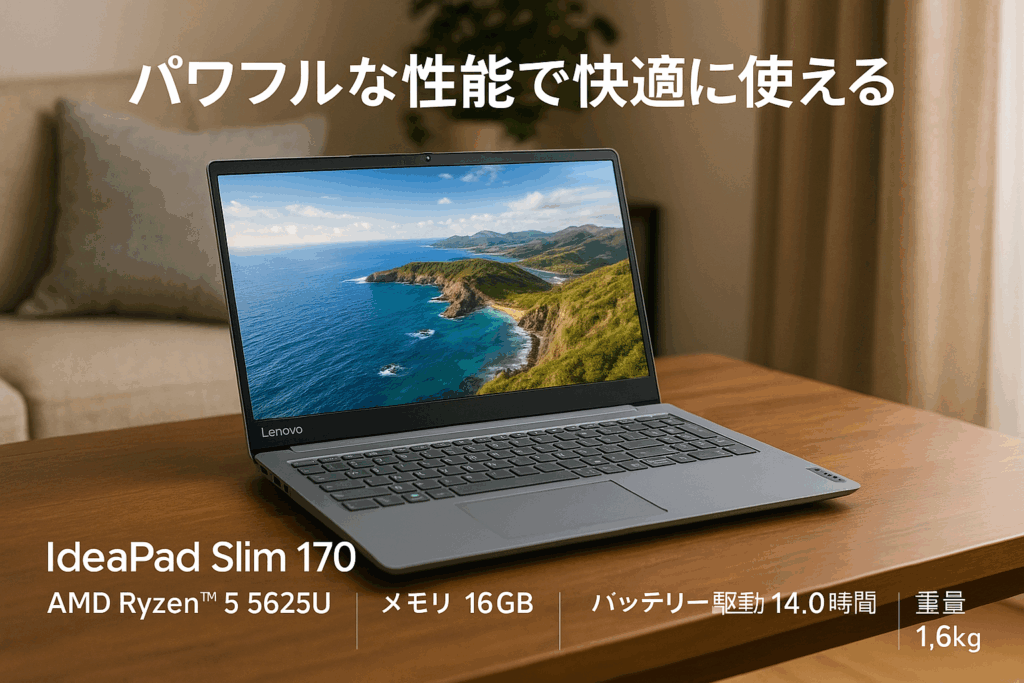 Lenovo ノートパソコン IdeaPad Slim 170 15.6インチ AMD Ryzen™ 5 5625U メモリ16GB SSD512GB バッテリー駆動14.0時間 重量1.6kg クラウドグレー 82R4010NJP