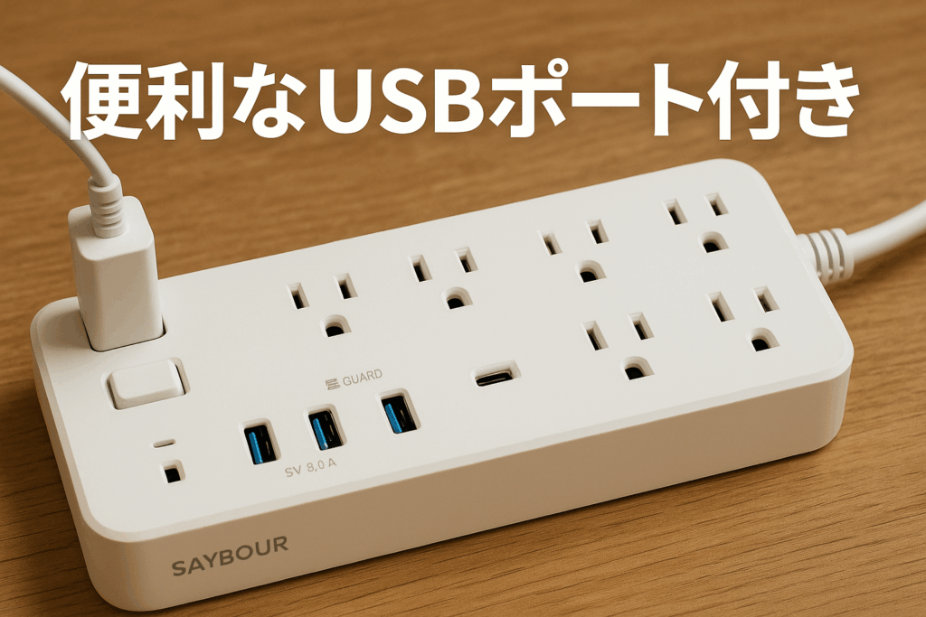 SAYBOUR 電源タップ USB 延長コード 1m コンセント 6個 Type-C USB-A 雷ガード スイッチ 白 AJ-6100