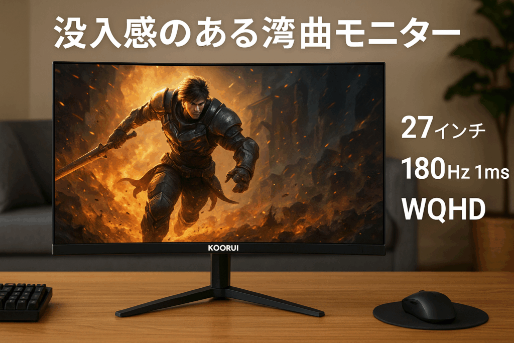 KOORUI ゲーミングモニター WQHD モニター 27インチ 湾曲モニター 180Hz 1ms(GTG) 1500R Adaptive Sync HDR 傾き調節 HDMI DP VESA 27E6QCA