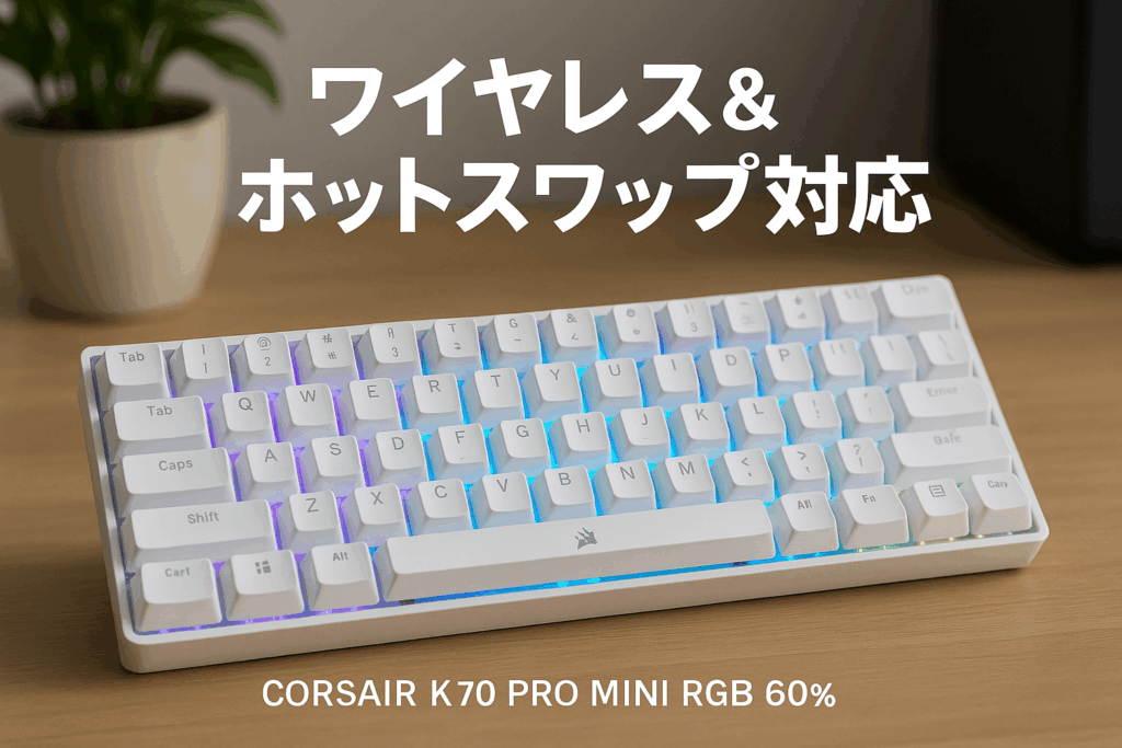 CORSAIR USB-A K70 PRO MINI RGB 60% ワイヤレスゲーミングキーボード ホットスワップキーボード ホワイト MX SPEED軸 CH-9189114-JP