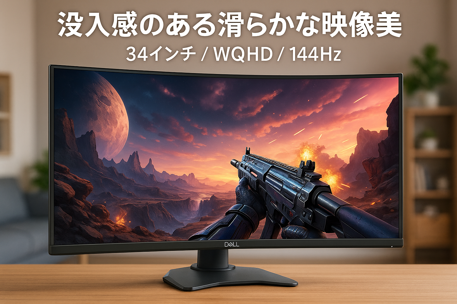 Dell S3422DWG 34インチ 曲面 ゲーミングモニター ゲーミング ディスプレイ (3年間無輝点交換保証/FPS向き/WQHD/VA 非光沢 1800R/DisplayPort HDMI x2/高さ 傾き調整/1ms/144Hz/AMD FreeSync Premium Pro)