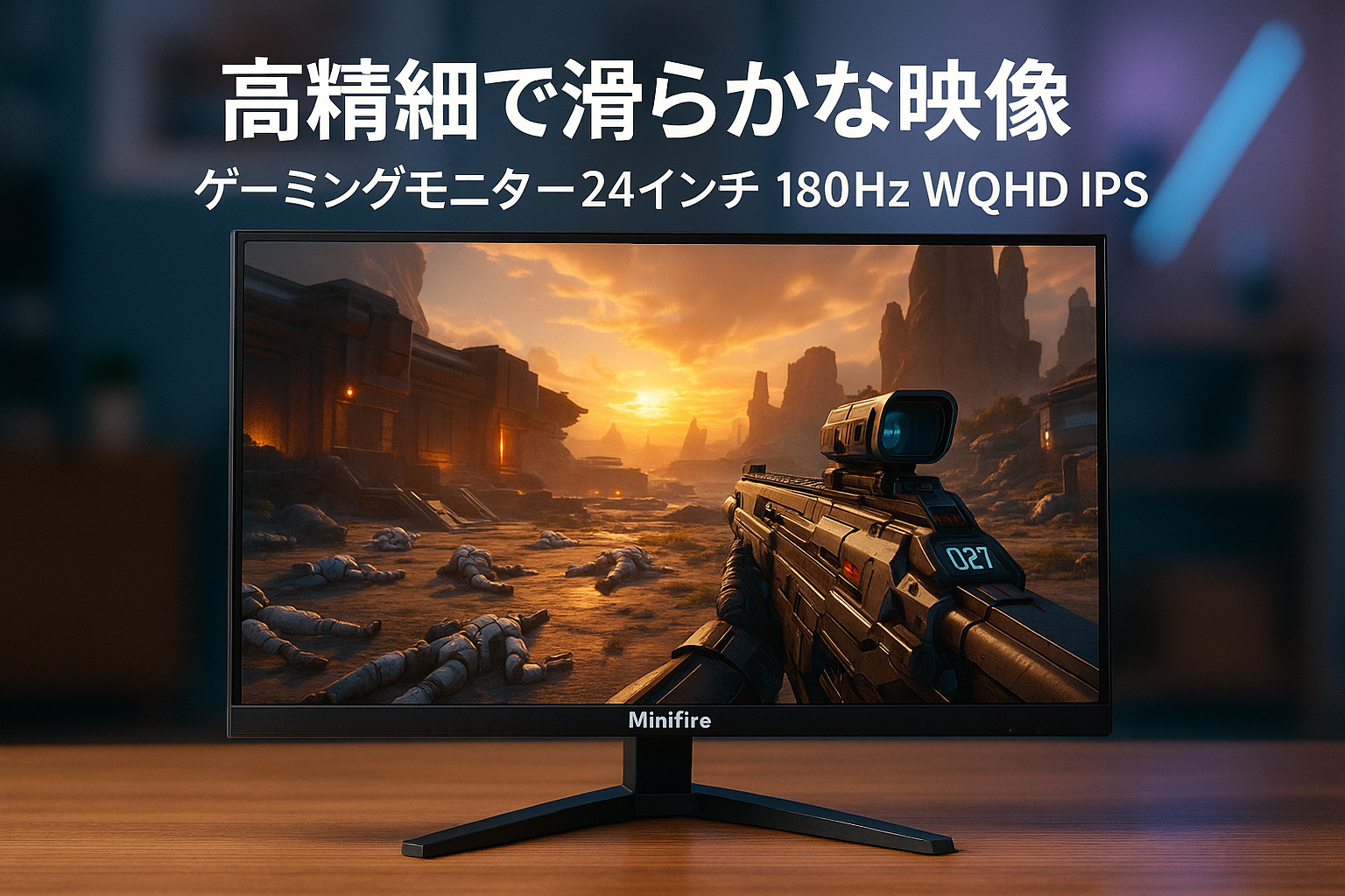 Minifire ゲーミングモニター24インチ 180Hz WQHD(2560x1440) IPS AMD FreeSync HDR10 130%sRGB 96%DCI-P3 1.07B(8 bits + FRC) VESA チルト DP1.2/HDMI2.0ポート (DPケーブル付属、MFG24X5Q)