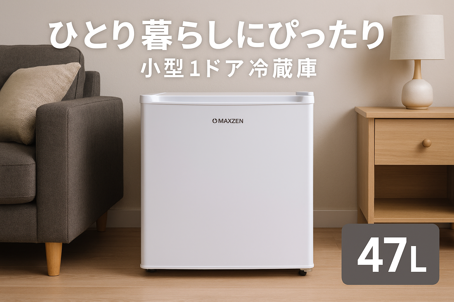 MAXZEN 冷蔵庫 47L 小型 一人暮らし 1ドアミニ冷蔵庫 右開き コンパクト ホワイト JR047HM01WH マクスゼン