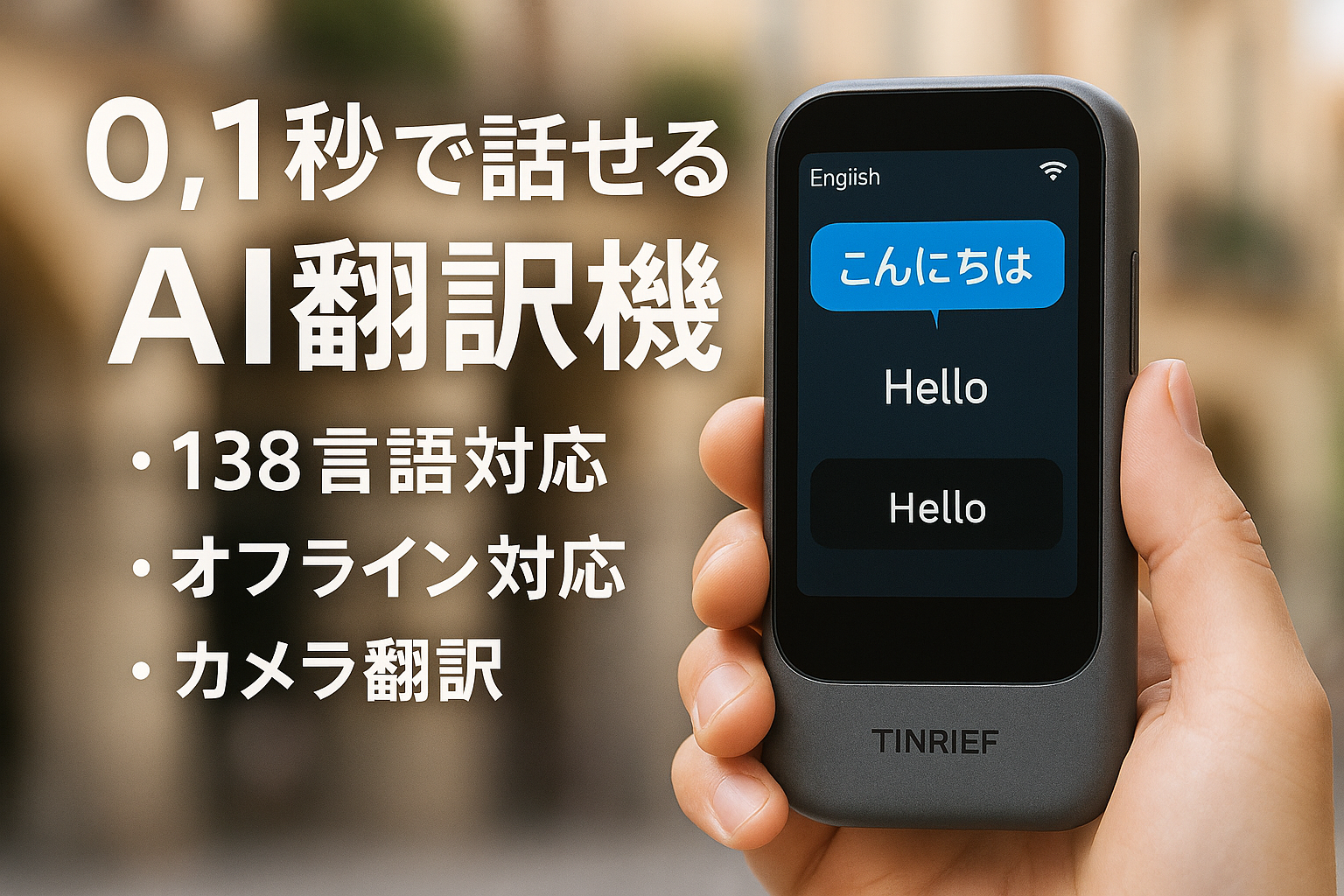 TINRIEF 翻訳機 ポケトーク AI 0.1秒通訳機 138種言語 オフライン対応 音声 カメラ翻訳 英語 海外旅行 出張 4インチタッチスクリーン グレー
