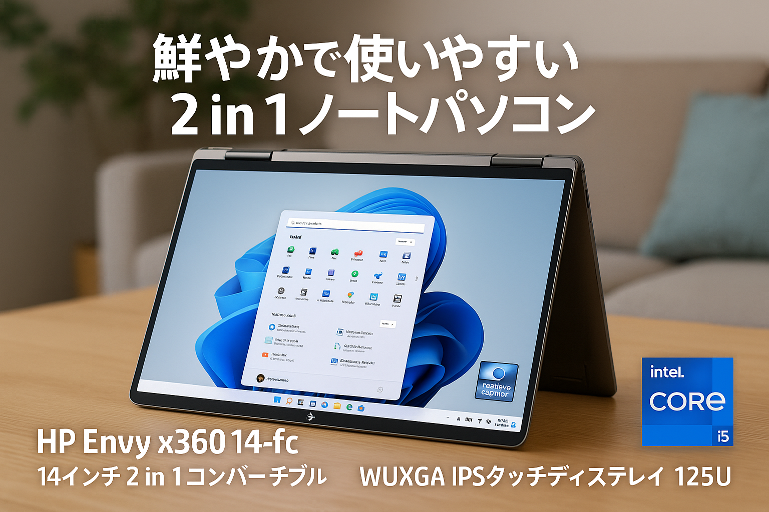 HP ノートパソコン Envy x360 14-fc 14インチ 2in1コンバーチブル WUXG IPSタッチディスプレイ インテル Core Ultra 5 プロセッサー 125U 16GBメモリ 512GB SSD Windows11 Home Windows Copilotキー搭載 AIPC McAfee マカフィーリブセーフ 1年版付き