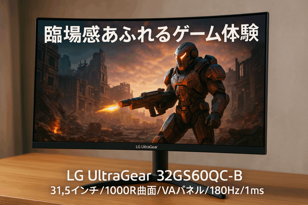 LG ゲーミングモニター LG UltraGear 32GS60QC-B 31.5インチ/PCゲーム、家庭用ゲーム/WQHD(2560×1440)/曲面型VA(1000R)/アンチグレア/180Hz/1ms(GTG)/VRR(AMD FreeSync対応)/HDMI×2、DisplayPort/チルト調整対応