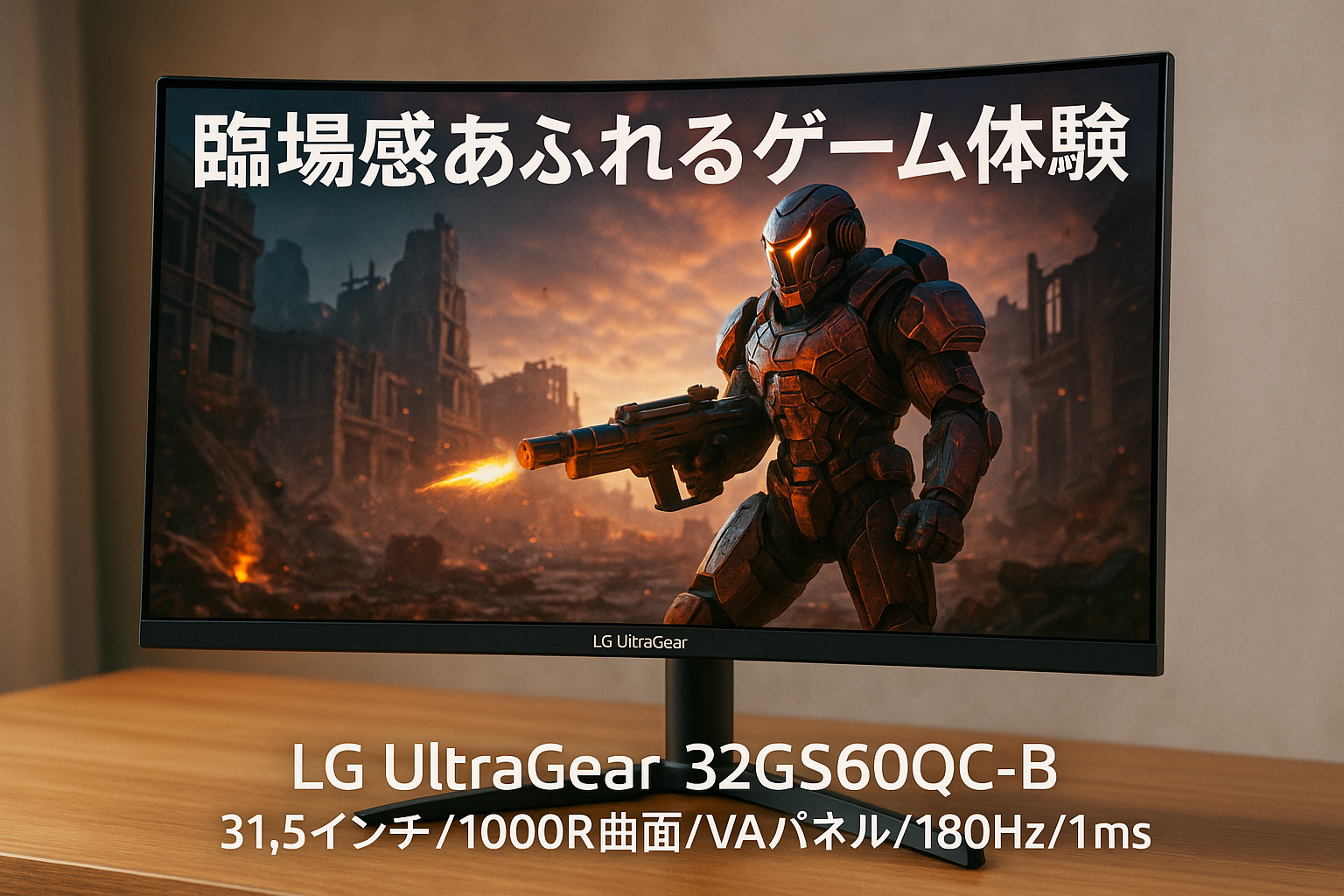 LG ゲーミングモニター LG UltraGear 32GS60QC-B 31.5インチ/PCゲーム、家庭用ゲーム/WQHD(2560×1440)/曲面型VA(1000R)/アンチグレア/180Hz/1ms（GTG）/VRR(AMD FreeSync対応)/HDMI×2、DisplayPort/チルト調整対応