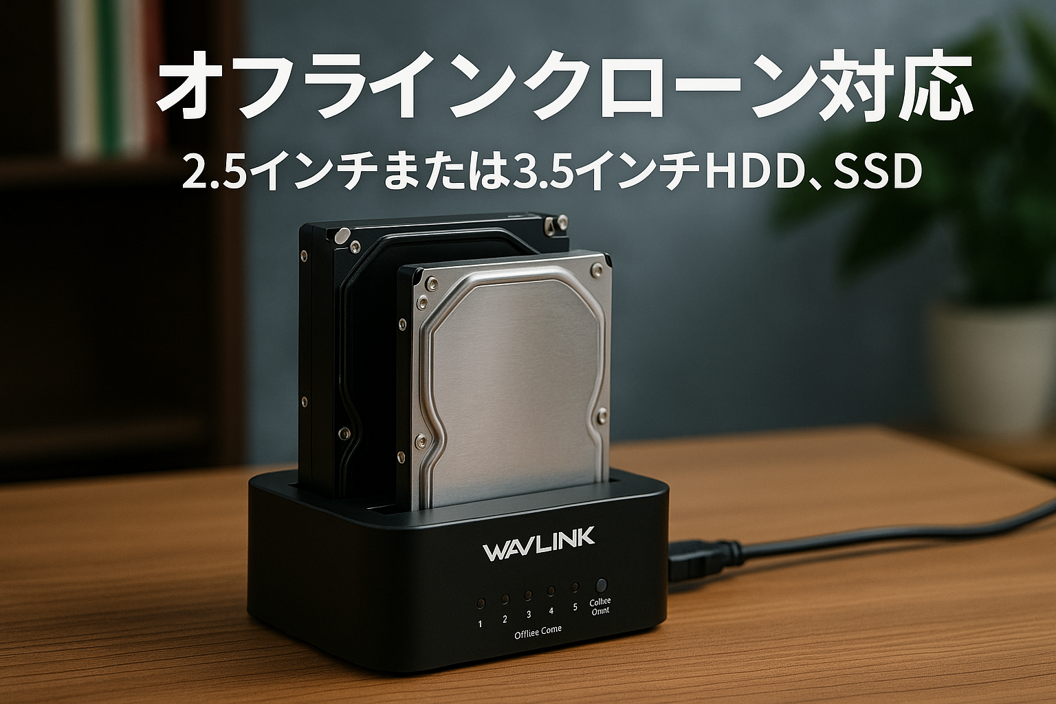 WAVLINK USB 3.0 SATA I/II/III デュアル ベイ外付けハード ドライブ ドッキング ステーション 2.5 インチまたは 3.5 インチ HDD、SSD オフライン クローン デュプリケータ機能付き USB3.0 5Gbps および OTG 機能をサポート 2x16TB対応 オフラインクローン