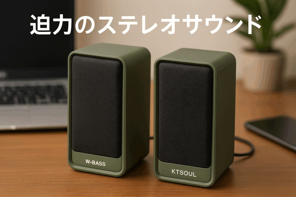 モスグリーン色 G-313-2型 PCスピーカー ステレオサウンド USBスピーカー10Wスピーカー USB電源 AUX接続 W-BASS ノートパソコン スマホ ゲーム機 有線スピーカー KTSOUL