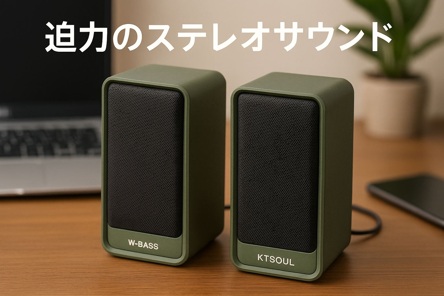 モスグリーン色 G-313-2型 PCスピーカー ステレオサウンド USBスピーカー10Wスピーカー USB電源 AUX接続 W-BASS ノートパソコン スマホ ゲーム機 有線スピーカー KTSOUL