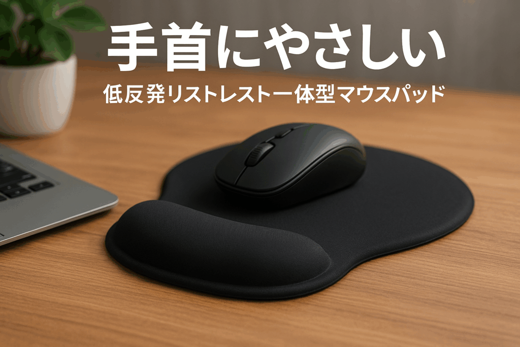Soqool マウスパッド リストレスト一体型マウスパッド 低反発リストレス 人間工学 手首クッション 滑り止め 水洗い 耐久性良い (Black)