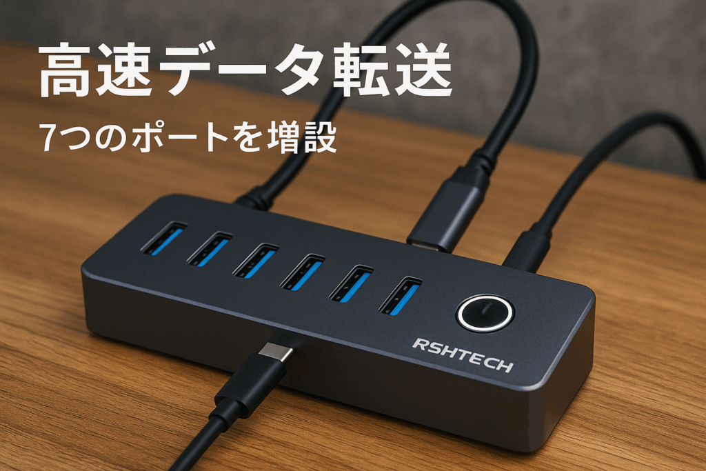 RSHTECH USB ハブ 10Gbps 7ポート USB-C×4・USB-A×3 セルフ/バス両対応 タッチスイッチ付き ACアダプタ付(100cm) アルミ合金ボディ 高耐久性 USB拡張 usbポート Type-C/USB接続対応 (RSH-ST07C-4)