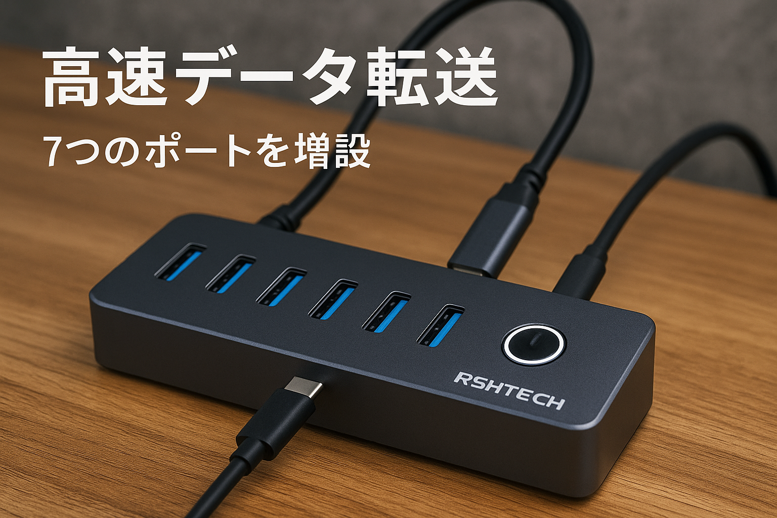 RSHTECH USB ハブ 10Gbps 7ポート USB-C×4・USB-A×3 セルフ/バス両対応 タッチスイッチ付き ACアダプタ付（100cm） アルミ合金ボディ 高耐久性 USB拡張 usbポート Type-C/USB接続対応 (RSH-ST07C-4)