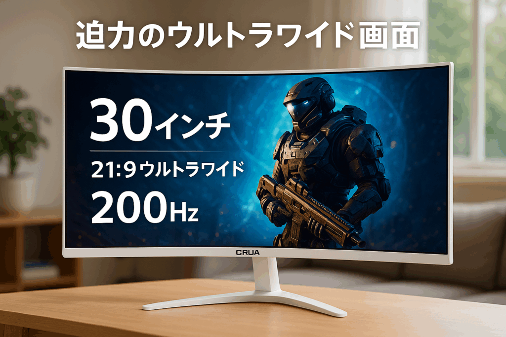 CRUA ゲーミング モニター 白 ホワイト 30インチ 21:9 ウルトラワイド PC モニター 平面 200Hz WFHD ディスプレイ/IPS パネル 非光沢/100%sRGB/PIP/PBP/HDMI2.0/DP1.4/ブルーライト軽減/傾斜調整/広い視野角/壁掛けにも対応