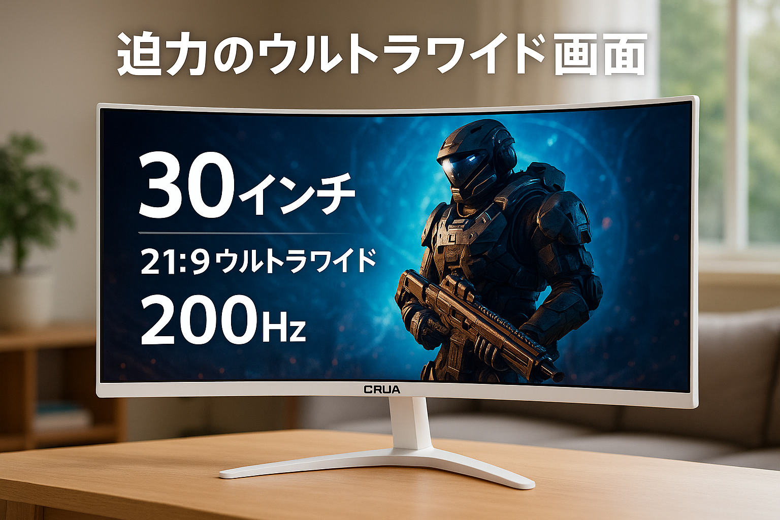 CRUA ゲーミング モニター 白 ホワイト 30インチ 21:9 ウルトラワイド PC モニター 平面 200Hz WFHD ディスプレイ/IPS パネル 非光沢/100%sRGB/PIP/PBP/HDMI2.0/DP1.4/ブルーライト軽減/傾斜調整/広い視野角/壁掛けにも対応