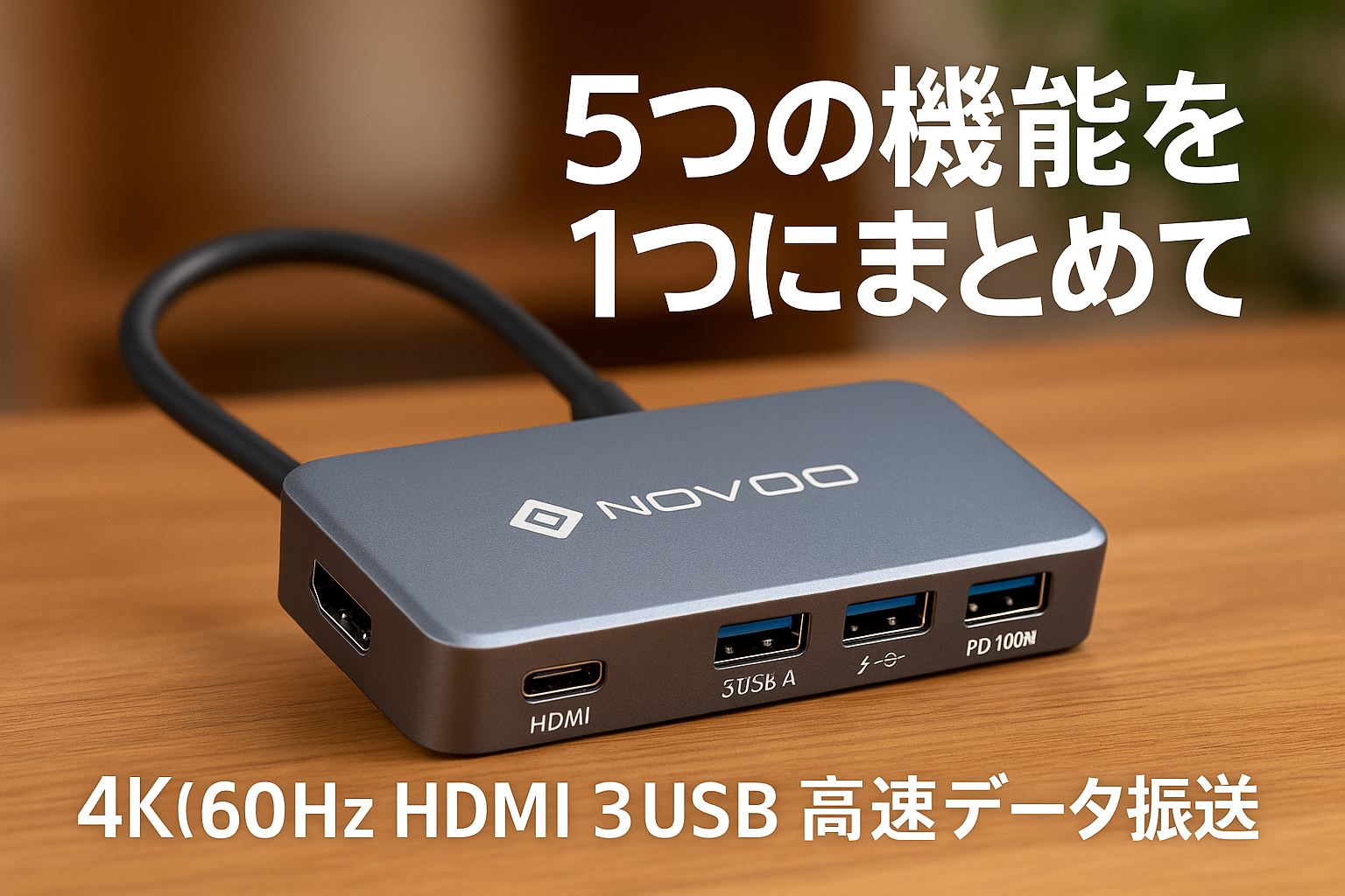 NOVOO 4K HDMI USB C ハブ 5-in-1 Type-C ハブ【4K@60Hz HDMI+3USB A 高速データ転送+PD100W 急速充電】タイプ C ハブ iPhone 16/15/Galaxy S23/iPad Pro/iMac/NEC/FCCL/Dynabook/XPS/MacBook ProなどWindow/MacOS/linux/IOS/Androidシステム対応