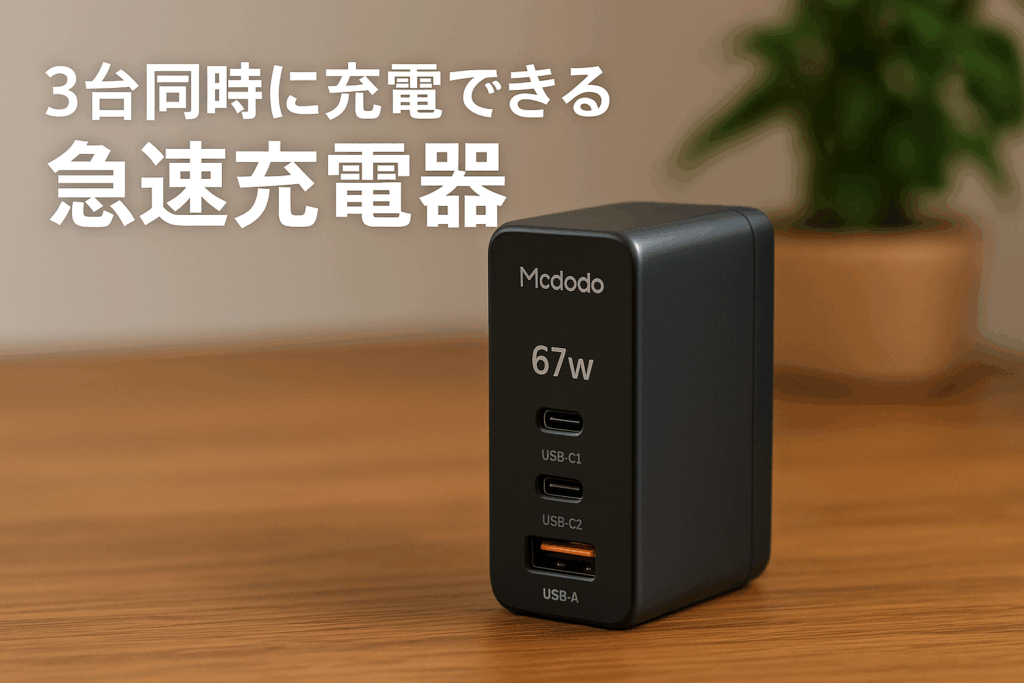 Mcdodo 67W 急速充電器 USB-C充電器 PD充電器 3ポート(USB-C*2 各67W & USB-A 22.5W) 第5世代GaN窒化ガリウム＆Piチップ採用 折り畳みプラグ iPhone 16 充電器 Type-C 充電器 MacBook iPad iPhone Xperia Galaxy Android その他USB機器対応 PSE技術基準適合
