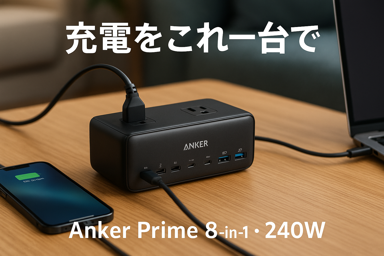 Anker Prime Charging Station (8-in-1, 240W) 【据え置き型/独自技術Anker GaNPrime採用/コンセント差込口 2口 / USB-C 4ポート / USB-A 2ポート / PSE技術基準適合】iPhone Galaxy Android スマートフォン MacBook ノートPC 各種 その他機器対応