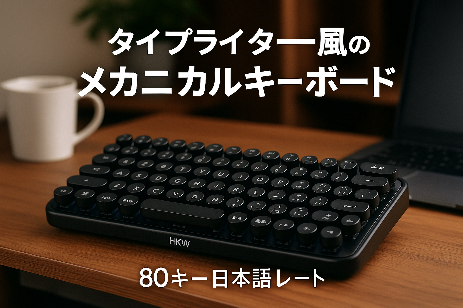 HKW. タイプライター風キーボード ミニ ワイヤレス/有線/Bluetooth / 2.4G / USB-C 対応 青軸 メカニカルキー JIS規格 日本語配列 テレワーク 80キー 日本語キーボード ブラック