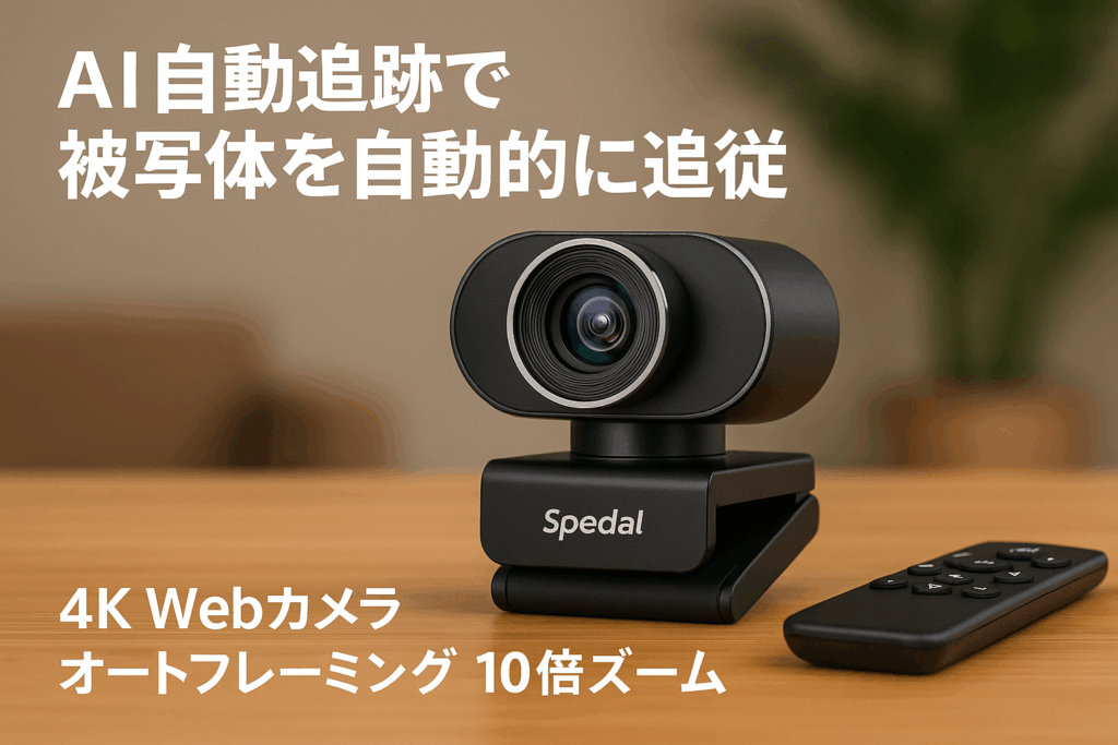 Spedal 4K Webカメラ AI 自動追跡 会議カメラ オートフレーミング 30°∼100° 10倍ズーム UHD 800万画素 4K/30fps や 1080P/60fpsに対応 マイク内蔵 リモコン付き USB-C プラグ&プレイ ビデオ通話/web会議/ライブ配信/オンライン授業 Windows/macOS対応