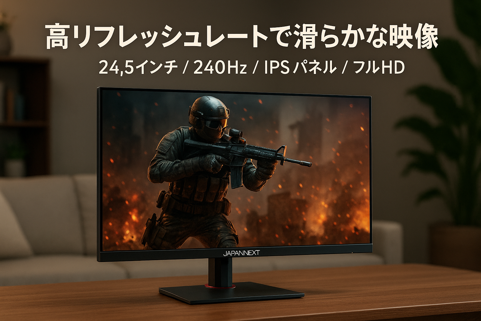 JAPANNEXT 24.5インチ ゲーミングモニター 240Hz 3ms フルHD 1920x1080解像度 IPS パネル ディスプレイ (HDMI/DisplayPort/VESA対応/高さ調節/回転(ピボット)機能/ブルーライトカット / 視野角178°) JN-i245G240FHDR-HP
