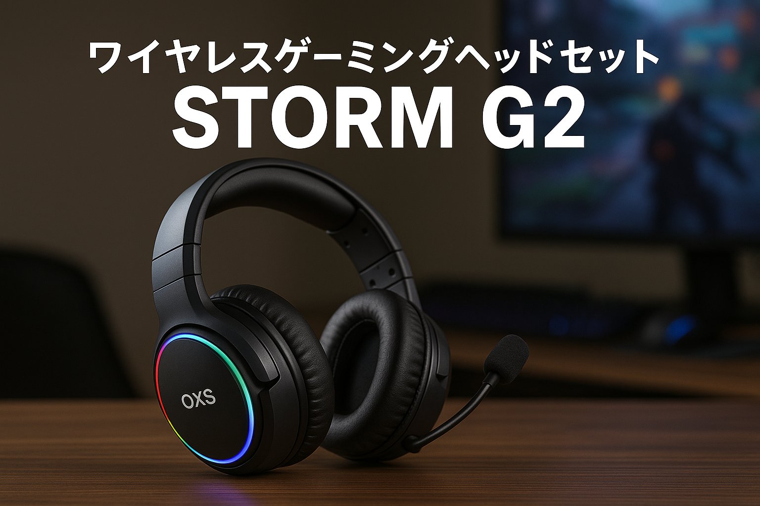 OXS Storm G2 ワイヤレスゲーミングヘッドセット、7.1バーチャルサラウンドサウンド、3 EQモード、2.4G低遅延、50mmドライバー、40Hプレイタイム、RGBライト、Bluetooth 5.3、PC、コンソール、モバイル対応、ブラック、Gaming
