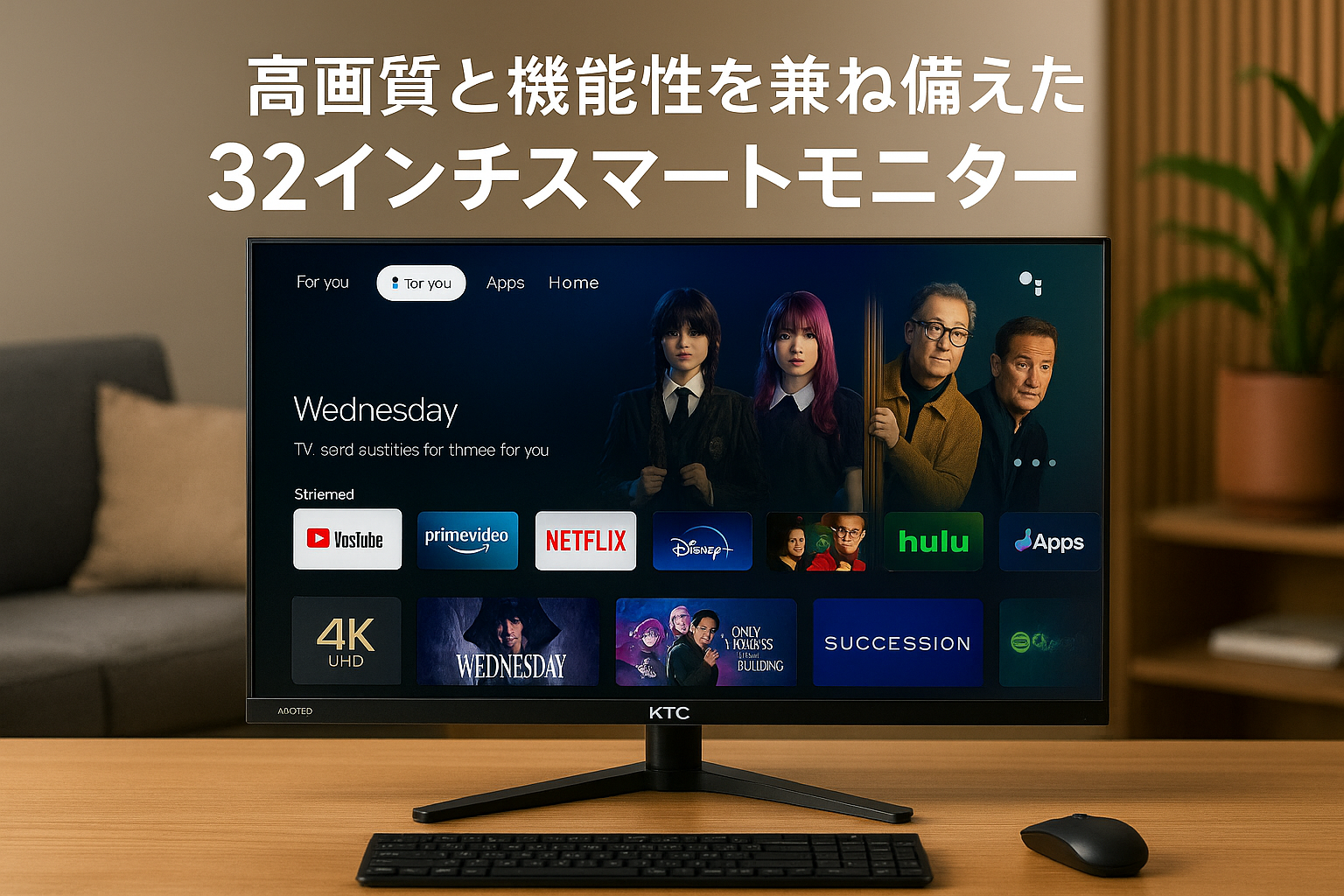 KTC A32Q8 スマートモニター 32インチ 4K UHD 3840 * 2160P | Google TV搭載｜HDR10 | Dolby Audio対応｜USB-C＆HDMI&DP 多機能ポート｜分割画面機能｜キーボード＆マウス一元管理｜ストリーミング＆キャスティング対応｜テレワーク＆エンタメに最適 | 5W*2 Dolby Audio