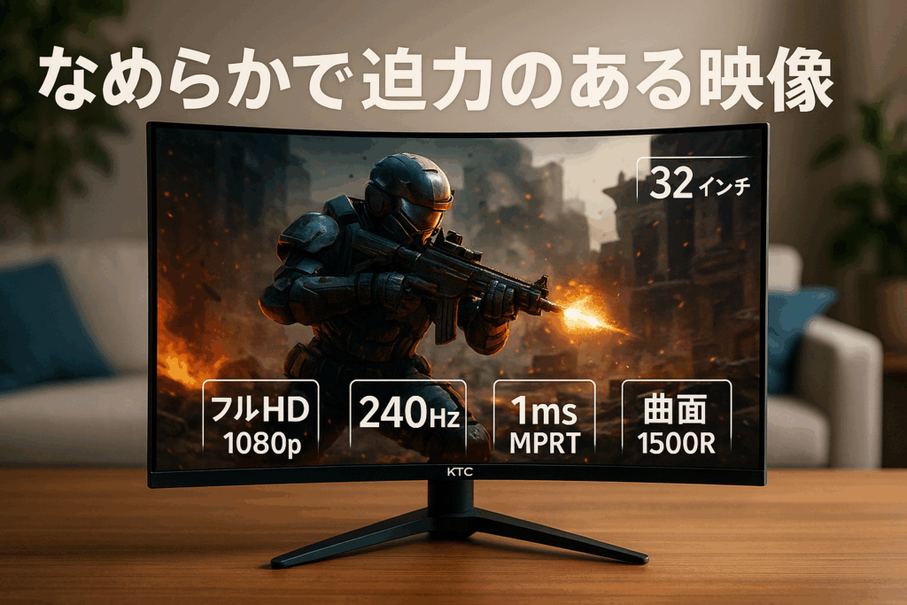 KTC 32インチ 湾曲ゲーミングモニター フルHD 1080p 240Hz 1ms MPRT 曲面1500R VAパネル 3500:1コントラスト比 Adaptive Sync対応 HDR10対応 HDMI×2、DP×1、イヤホン端子 H32S17F