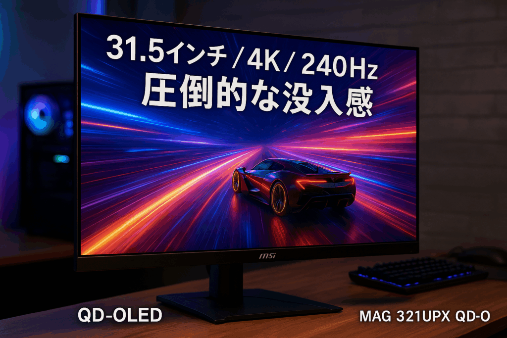 MSI QD-有機EL ゲーミングモニター MAG 321UPX QD-OLED 31.5インチ/4K UHD/QD-OLEDパネル/240Hz/0.03ms(GTG)/ハードウェアブルーライトカット/DisplayHDR True Black 400/AIビジョン搭載/HDMI2.1/DP/USB Type-C/縦横回転・高さ調整/メーカー3年保証